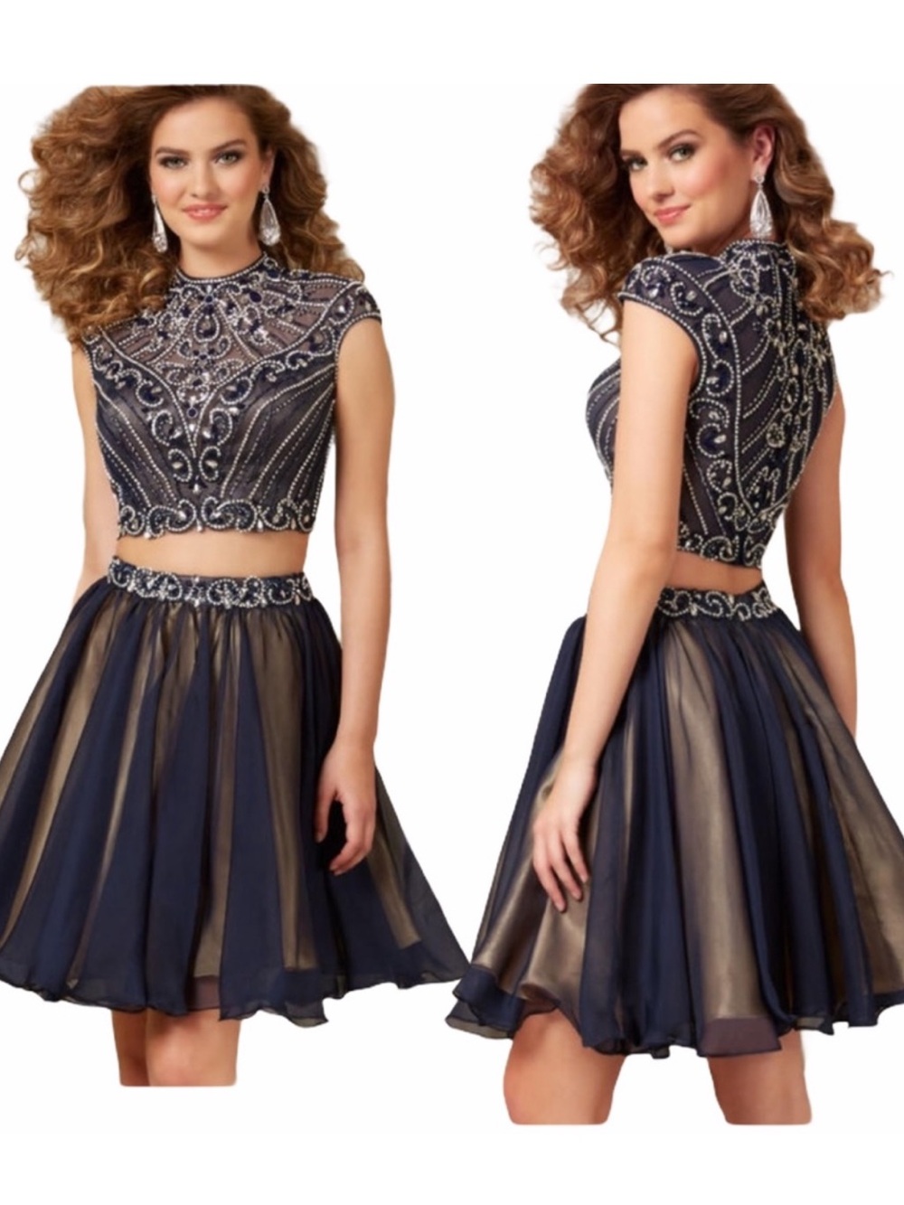 Mori Lee Sticks N Stones Navy 2 Piece Dress, Sz 5/6